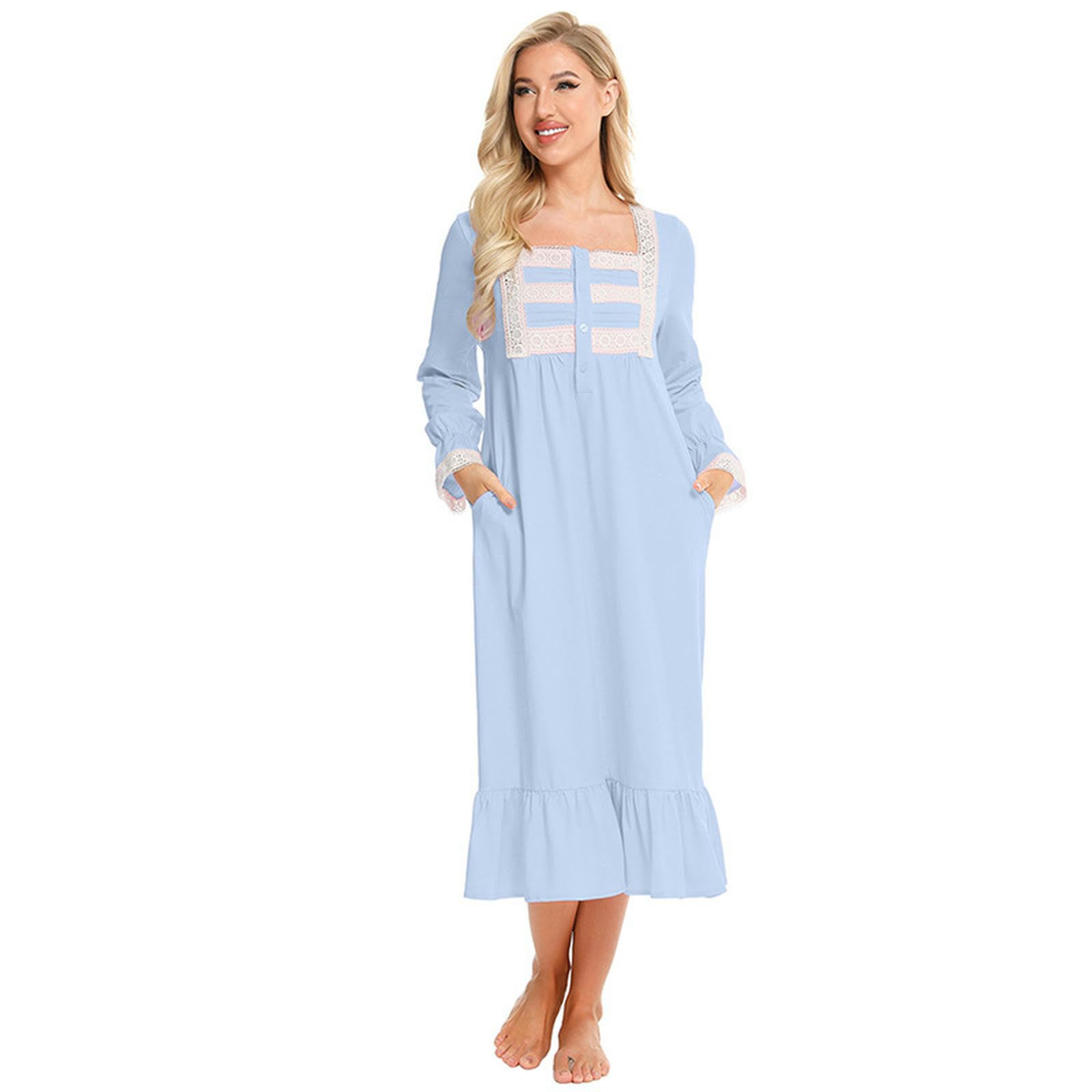 Pigiama da Donna Pigiami A Manica Lunga Vittoriani Abito Principessa Bianco Festa di Halloween Abiti Casa-Rosa-XL