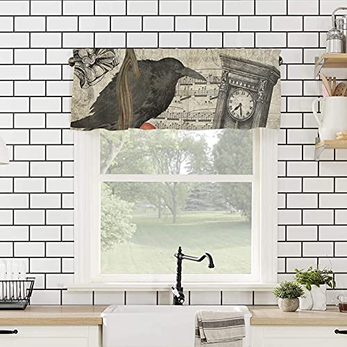 Valance Curtain For Kitchen Windows/Living Room/Bedroom/Cafe, Happy Halloween Pumpkin Crow Wall Clock Musical Note Gothic Illustration Window Curtain Valance Rod Pocket 54 Inch By 18 Inch, 1 Pane #TOP3