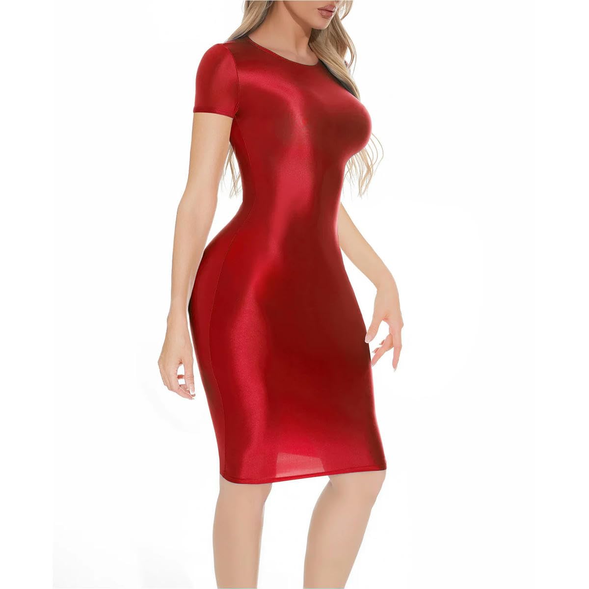 Vestido corto de manga corta para mujer, largo hasta la rodilla, ajustado, vestido de trabajo, oficina, fiesta, vacaciones, bar, club