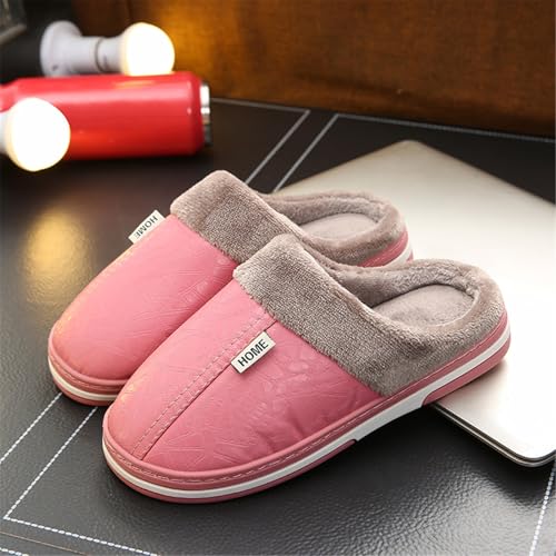 MW&FOFJR Women Men's Slippers Winter Waterproof PU Leather Home Cotton Shoes2