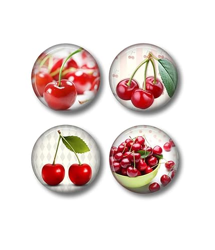 Red Cherry Art - Fridge Magnets - Cherry Magnets - 4 Magnets - Fruit Magnets - 1.5 Inch Magnets - Kitchen Magnets