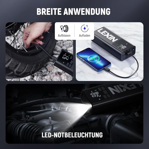 LEXIN P5 Elektrische Luftpumpe, Akku Kompressor 5000 mAh, 10,3 Bar Tragbare Reifenpumpe für Fahrrad, Roller, Motorrad, Auto, Rollstuhl… – Ansicht 4