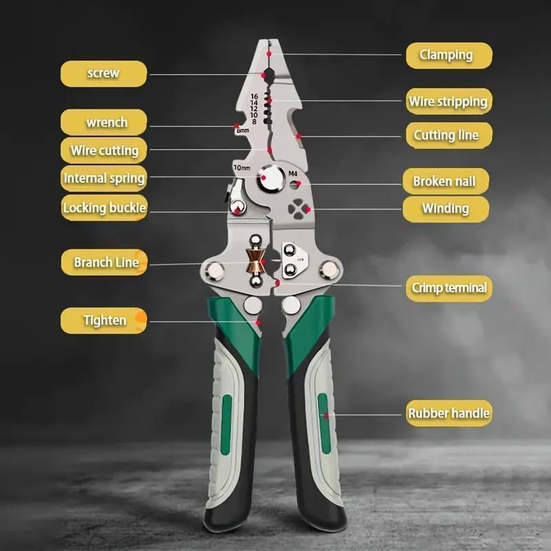 Vizaro Foldable Wire Stripper All in 1 multifunction, Folding Wire Stripping Crimper Tool, Electric Cable Stripper, Cable Cutters with Plier-Stainless Steel 2
