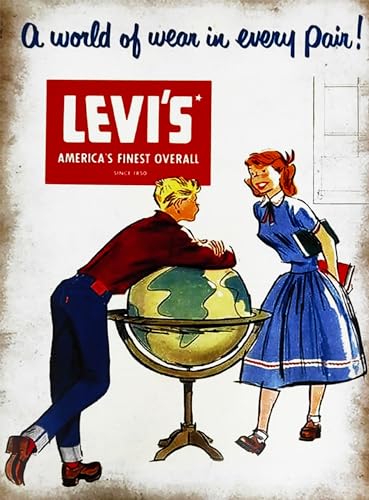 KUSTOM ART Poster Decorativo da Parete Serie Pubblicità Vintage Jeans a World of Wear...in every Pair Stampa Artistica su Carta Patinata 40x30 cm Senza Cornice