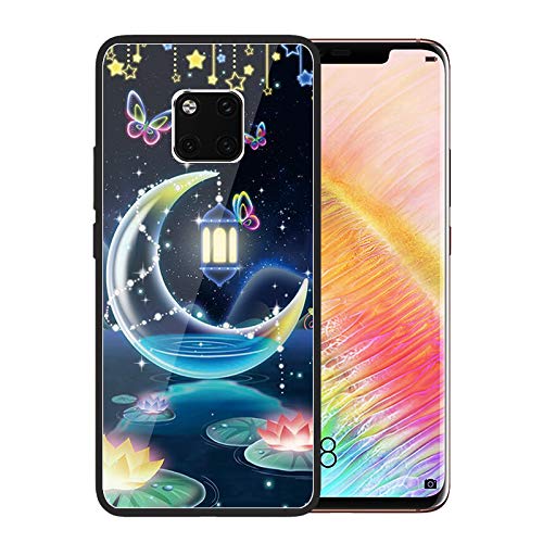 Urhause Tempered Glass Cover Compatible with Huawei Mate 20 Pro Case Glossy Mirror Case Ultra Thin Starry Sky Hard Cover Sweet Night Tempered Glass + Soft Silicone Skin Cover Bumper Anti-Scratch Cover