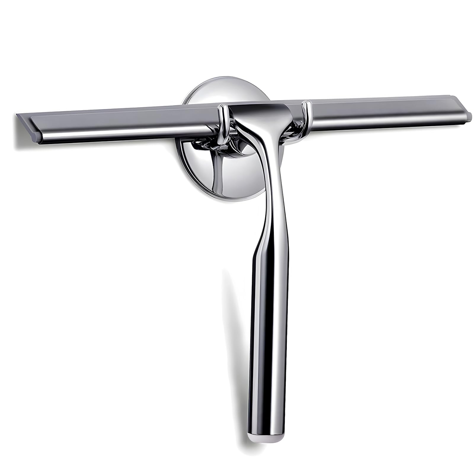Globalink Silver Shower Squeegee, 10’’ Heavy Duty Stainless Steel Squeegees Shower Wiper Scraper With Adhesive Hook All-Purpose Bathroom Window Squeegee For Kitchen Car Glass Mirror Shower Door