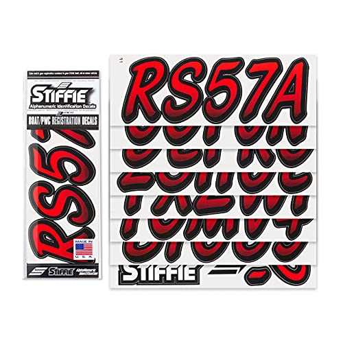 Stiffie Whipline Red/Black 3" Alpha-Numeric Registration Identification Numbers Stickers Decals For Boats & Personal Watercraft #TOP1