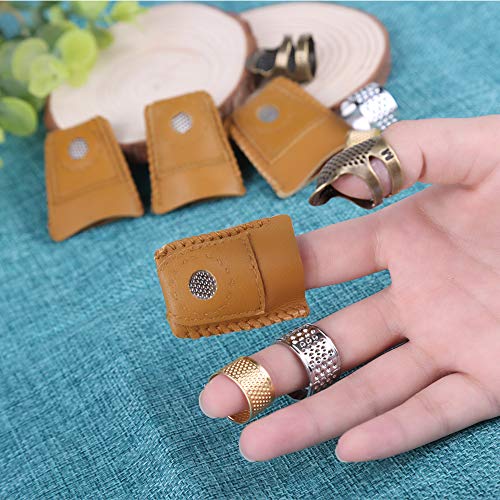 10 Pcs Thimble And Finger Protector, 3 Colors Metal Thimble, Copper Sewing Thimble With 4 Pcs Leather Finger Protector, Adjustable Finger Shield Ring For Sewing And Stitching Finger Protection #TOP6