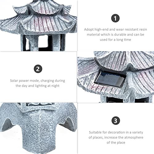 Doitool Outdoor Décorative Lighting Solar Pagoda Lantern Buddha Pagoda Sculpture With Solar Light Asian Zen Statue Decorative Outdoor Night Lamp For Garden Yard Zen Decor Grey Solar Outdoor Lights #TOP3