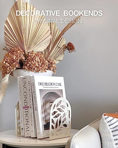 Image of Heavy Duty Book Ends to Hold Books | Decorative Bookends for Shelves| Premium Book Stoppers for Home, Office, School | White | 1 Pair | Large