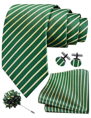 Image of GUSLESON 3.15 inch(8cm) Mens Stripe Tie and Lapel Pin Necktie Hankerchief Cufflinks Set for Men