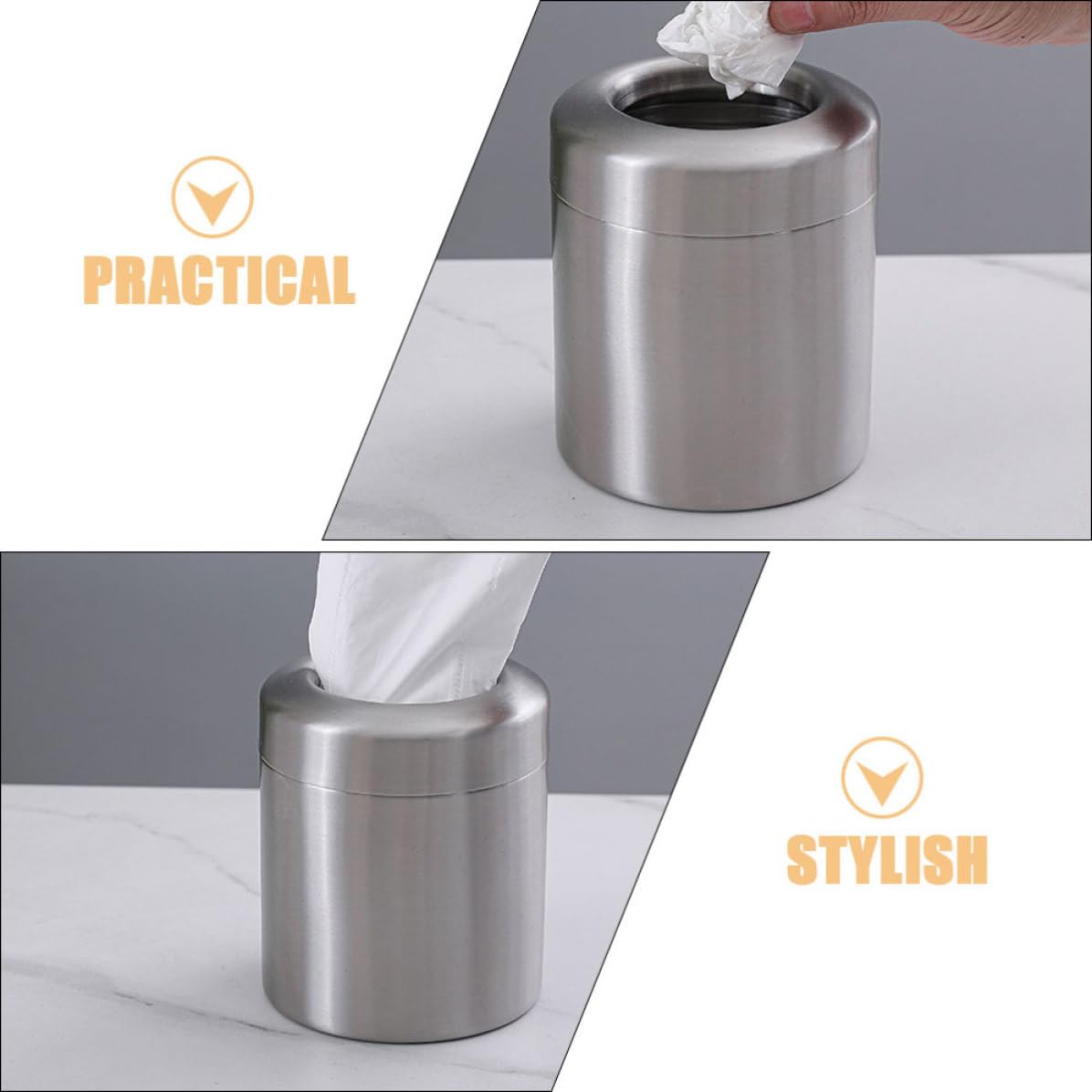 Tofficu Mini Cubo de Basura de Acero Inoxidable 304, Papelera Pequeña de Capacidad 1,5 sin Tapa, Compacta y Resistente para Oficina, Baño y Escritorio, Adecuada para Reciclaje y Uso