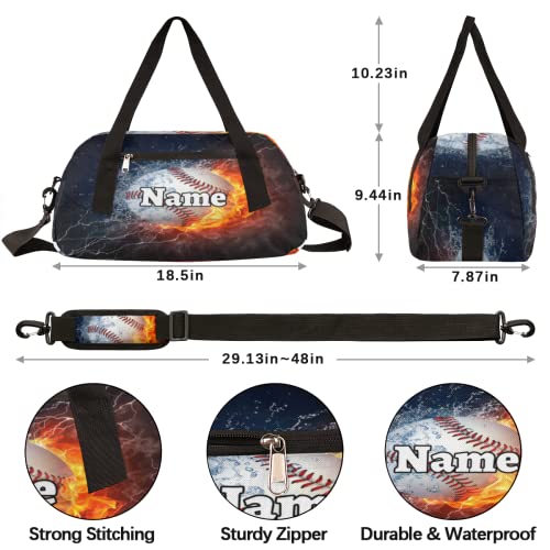 Baseball Custom Name Kids Duffel Overnight Bag for Little Boys Girls Teen, Burning Baseball Personalized Small Gym Sport Duffel Bag Travel Weekender Tote Dance Bag, Customized Kids Gifts4