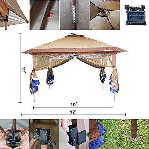 Suntime St-1 Fully Enclosed Canopy Instant Popup Gazebo With Solar Powered Led Lights And Mesh Insect Screen, Portable #TOP5
