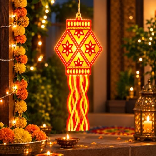 XERGY Lantern Style LED Decorative Light for Diwali & Festive Decoration | Plug-in Dual Side Lighting, Religious Hanging Lamp for Pooja Room, Home, Temple, Office & Festival Decor-Warm White Glow