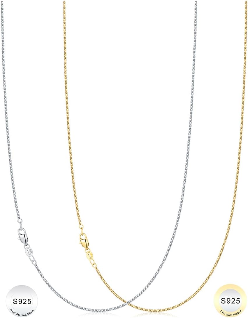 IEFWELL 14K-Real-Gold-Plated S925 Sterling Silver Chain Necklace for Women, 1.2/0.8mm Satellite Bead Cable Box Chains Set Hypoallergenic Sturdy Women's Chain Necklace, 16/18/20/22 Inch Jewelry Gifts