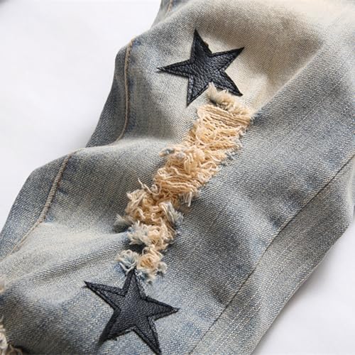 Ripped Skinny Jeans Men, Fashion Ripped Distressed Straight Slim Fit Embroidered Patched Jeans Skinny Patchwork Jeans,293