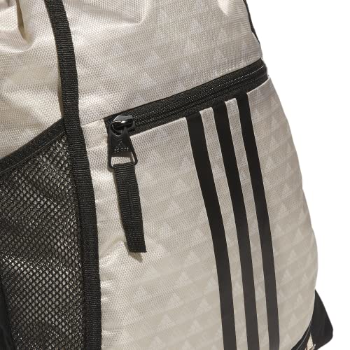 Image of adidas Alliance Sackpack DISCONTINUED, Bos Mini Monogram Wonder Beige /Black, One Size, Alliance Sackpack (12l) Lightweight Athletic Small Drawstring Team Sports Workout Bag Discontinued