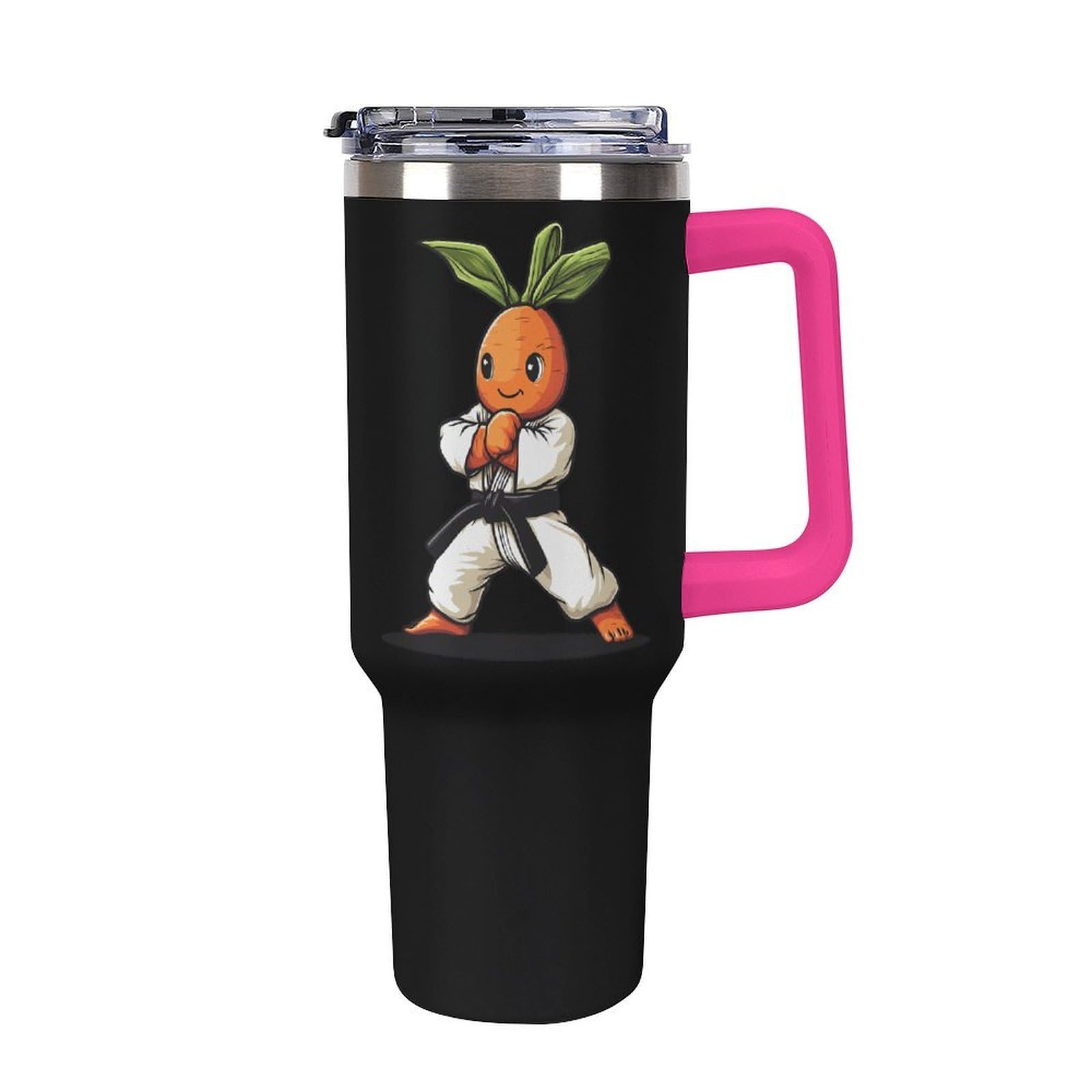 Karate Carrot Becher mit Griff, Reise-Kaffeebecher, großes Fassungsvermögen, Autobecher, Wasserflasche