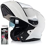 Integriertes Sonnenvisier NAXA FO5/C Weiß Motorradhelm Flip Up Klapphelm mit Sonneblende Klapp-Helm Modular-Helm ECE 22.05 mit Pinlock® (XL (61-62cm))