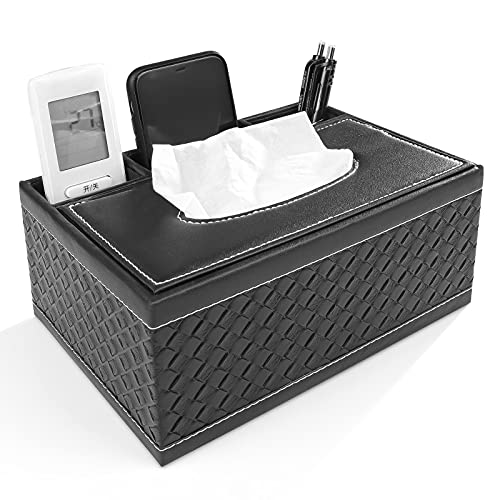 Caja de Pañuelos, Taumie Multifunción de Cuero de la PU Lápiz de Control Remoto Caja de Pañuelos, Papel Caja De Servilletas, Servilletero Rectangular, Escritorio Caja de Almacenamiento Contenedor