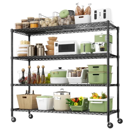 Image of ROOMTEC 4-Tier Rolling Garage Shelving, 60 inchL*24 inchW*72 inchH, Max Loads 3200LBS