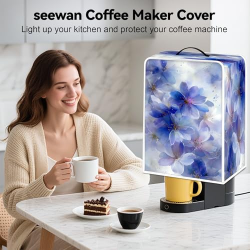 Image of Universal Coffee Maker Cover, Durable Polyester Lightweight Long-Lasting Dustproof Cotton Blend Appliance Protector for Kitchen Countertops (Blue)