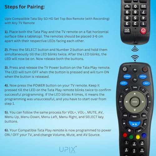 Image of Upix Compatible for Tata Sky SD /HD /HD+ /4K DTH Set Top Box Remote No. 9 | with Recording | Exact Match Will Only Work