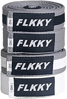 FLKKY BJJ Belt for Kids and Adult,Brazilian Jiu Jitsu Belt with Sleeve Bar for Ranking Stripes IBJJF Competition Approved