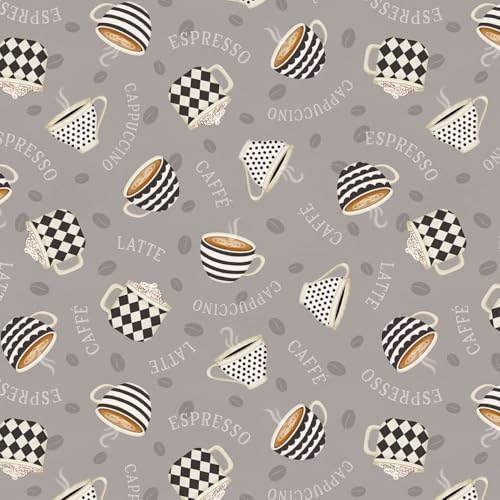 Wilmington Prints - Coffee Life - Cup Toss - Gray