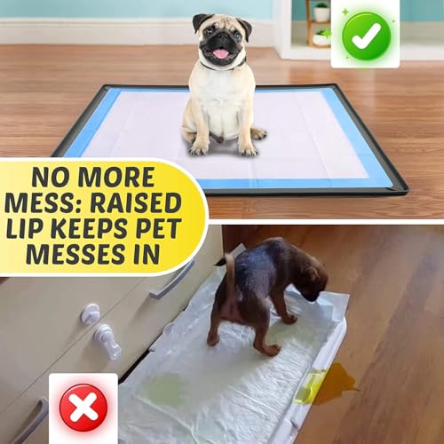 Image of TidyFriend 2 Pk Pee Pad Holder Tray for 28 inch x 23 inch Pee Pads with Corner Lock Holes, Raised Edges, Non-Spill, Easy to Clean Silicone Dog Potty Tray Holder, for Indoor Floor Protection (Grey)