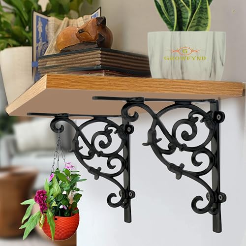 Image of Metal Handcrafted Shelf Bracket for Floating Shelves L Angle Decorative L Shaped Corner Brace Joint Heavy Duty Wall Mounted Shelf Supporter Corner Brace Holder | (Pack of 2, Black)