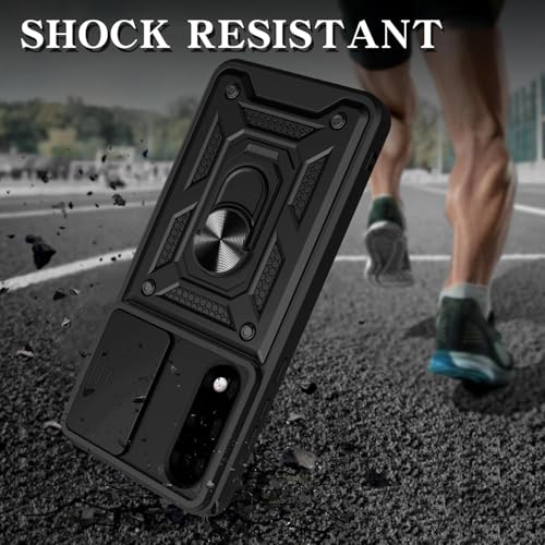 Image of Spazy Case OnePlus Nord 5 Back Cover | Heavy Duty Hybrid Case with 360 Degree Rotating Finger Ring Holder + Slider Shutter Camera Protection Case for OnePlus Nord 5 - Blue