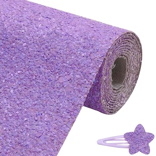Image of Sparkly Lavender Purple Chunky Glitter Faux Leather Roll 12 x 52 inch Shiny Solid Color PU Fabric for Making Hair Bows Earrings Crafts (18015#7)