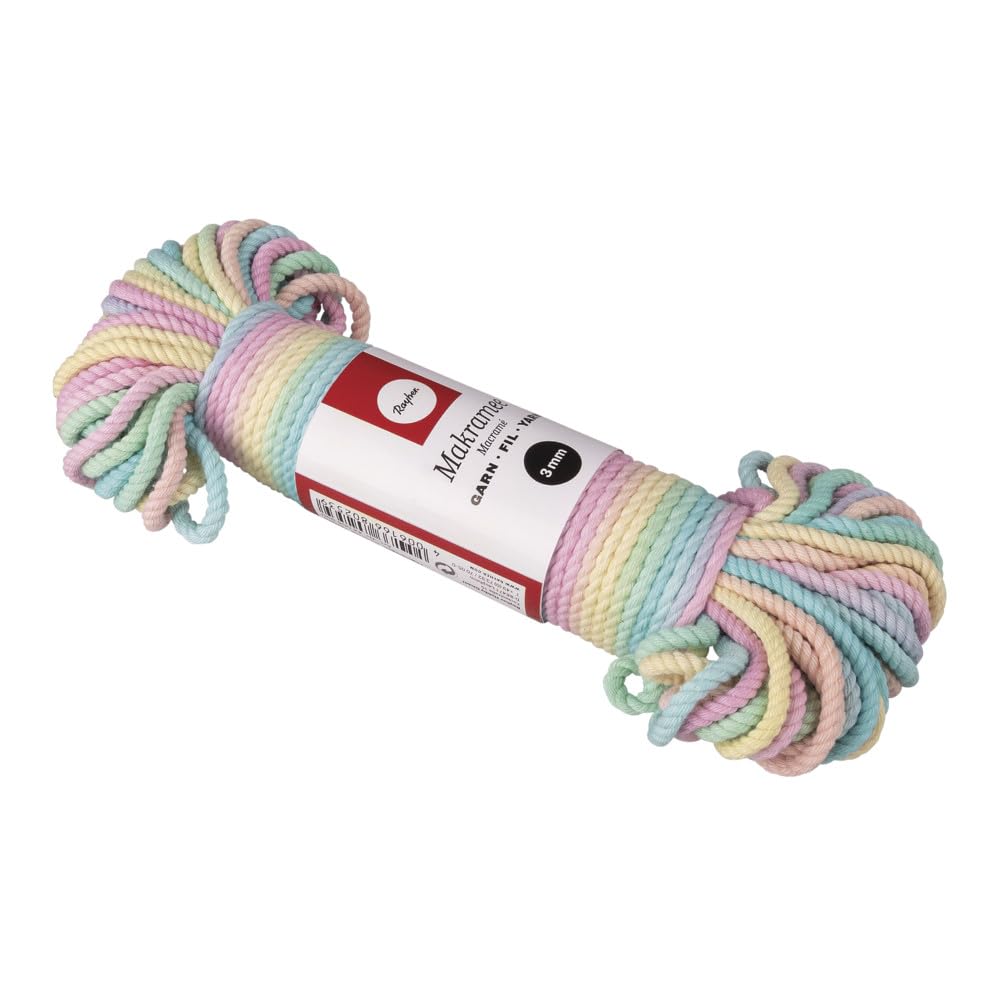 Rayher Rainbow Macrame Cord, Cotton Twine For Crafts And Weaving, Crochet Yarn With A Diameter Of 3Mm, 100% Cotton, 44006990