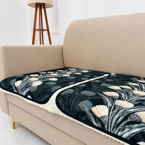 Image of Homerz Premium 'Luxe Series' Sofa Cover | Holland Velvet Fabric | Smooth Finish | Anti-Slip Fleece Backing Couch Protector (Terrace Vein, 5 (3+2) Seater, Only Seat Cover)