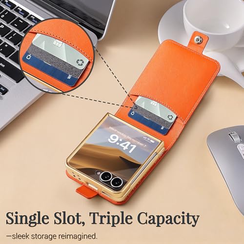 Image of for Samsung Galaxy Z Flip 7 Case, Cute Mini Handbag Wallet Phone Case with Card Holder, Silk Scarf & Handle Strap, Luxury PU Leather Protective Cover - Orange