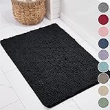 Kangaroo Plush Luxury Chenille Bath Rug, 30x20, Extra Soft and Absorbent Shaggy Bathroom Mat Rugs, Washable, Strong Underside, Plush Carpet Mats for Kids Tub, Shower, and Bath Room, Black