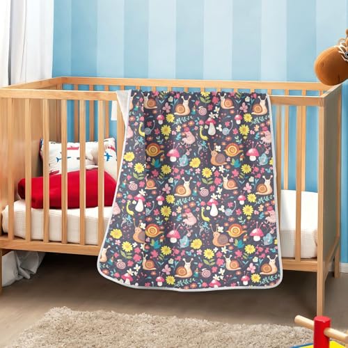 Image of Baby Swaddle Blanket for Baby Girls and Boys Soft Security Bed and Play Blanket for Toddler and Infant 30X40in Cartoon-Style Snails Mushrooms and Flowers