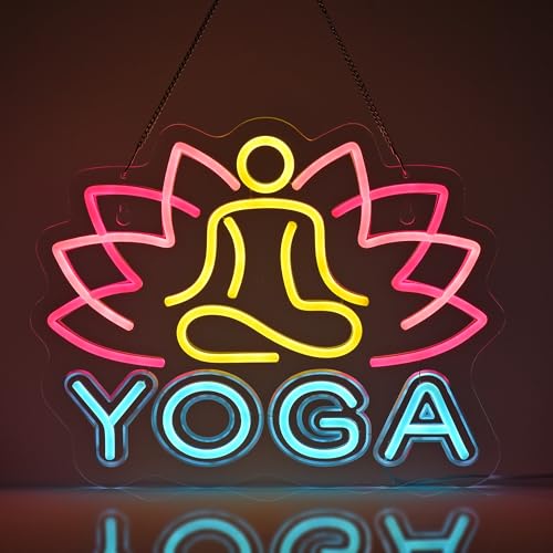 Image of Yoga Neon Sign, Neon Lights Hanging Wall Art Decoration for Home Business Yoga Studio Fitness Club Zen Meditation Room, USB Powered Ultra Bright Dimmable, 15.75 * 12.6 inches