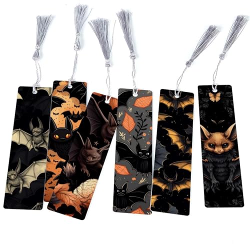 Marque-pages d'Halloween chauve-souris lot de 6 signets de lecture thématiques à pompon