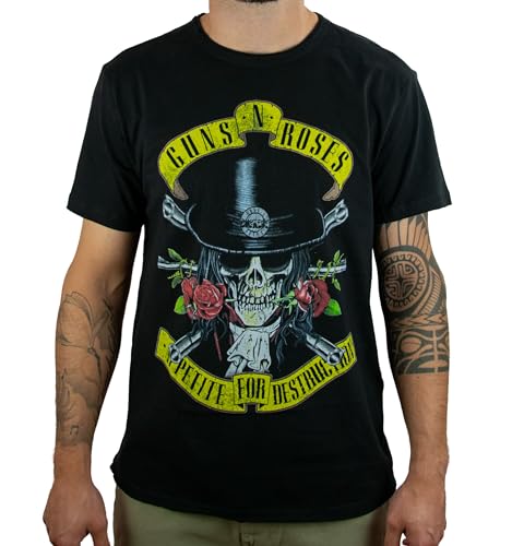 Amplified Camiseta unisex Guns N Roses – Top Hat Skull, Black, Negro , S