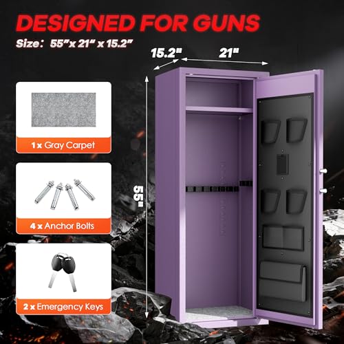 Image of Bonusall 12-15 Gun Safe for Rifles, Large Rifle Safe for 9 Rifles & 4 Pistols with Digital Keypad, Anti-Pry Steel Cabinet, Adjustable Shelves & Dual Alarm for Home-Purple