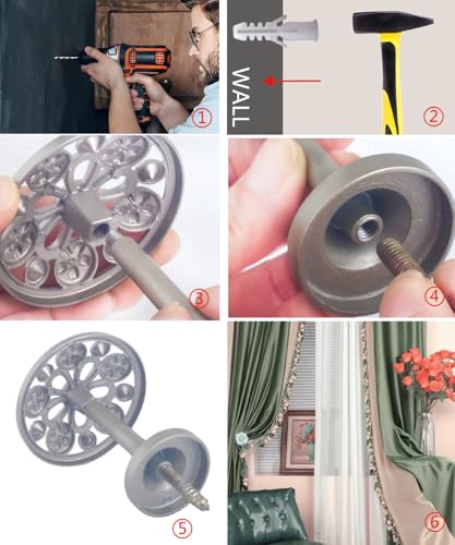 Set of 2 Curtain Tieback Hooks Window Drapery Medallion Holdbacks Wall Mounted Drapery Holdbacks Curtain Pullbacks Tassel Curtain Tie Curtain Holders Hooks for Curtain Tiebacks (Dark Silver)