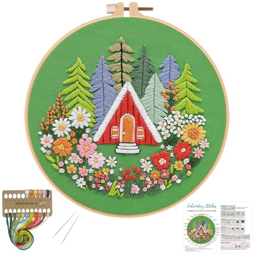 Image of Louise Maelys Garden House Embroidery Kit for Beginners Forest DIY | Bring Nature Home with Cross Stitch Kits. Complete Needlepoint Kit for Adults to Enjoy Relaxing Crafts, Gifts and Decor