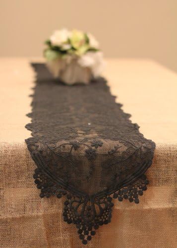 Lace Table Runner, Vintage Wedding Decor, 12 x 74 inches - Black