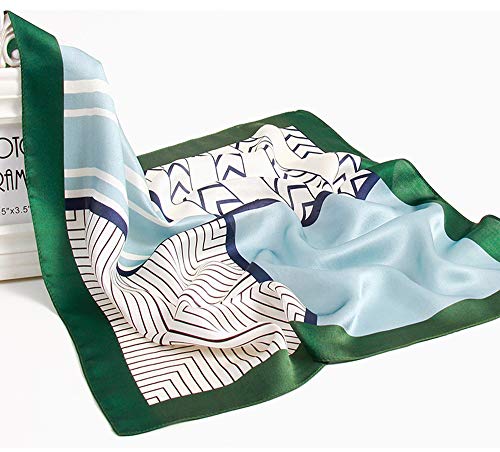Meisee Pure Natural Mulberry Silk Scarfs Women Small Square Scarf 21" X 21" Breathable Lightweight Neckerchief Printed Headscarf (Blue And White + Green Edge) #TOP4