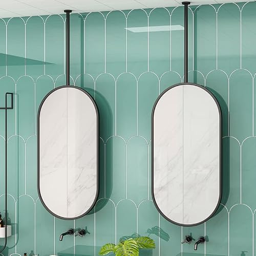 Wall Mounted Mirrors For Bathroom,Oval Bathroom Mirror,Suspended Mirror With Metal Frame Modern Nordic Vertical Or Hotel Horizontal Hanging Mirrors (20*27.5*23.6 Inch, Black) #TOP5