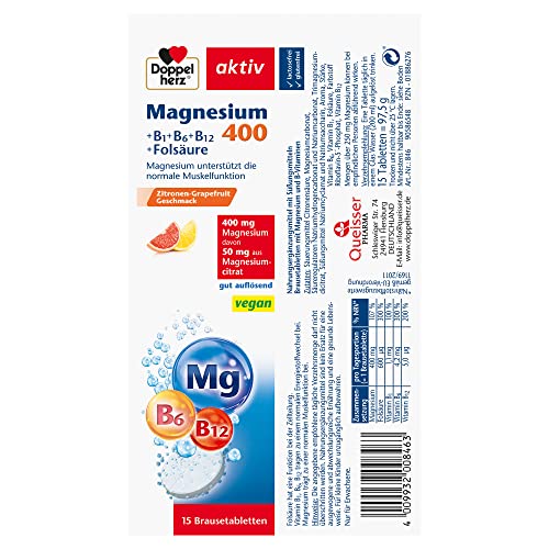 Doppelherz Magnesium 400 + B1 + B6 + B12 + Folsäure - Magnesium als Beitrag für die normale Muskelfunktion - vegan - 15 Brausetabletten mit… – Ansicht 2