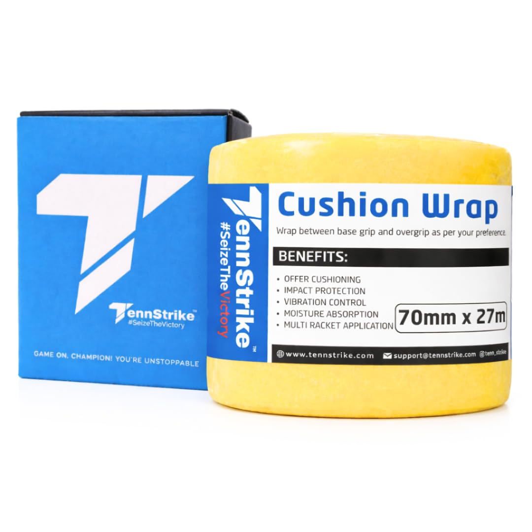 Cushion Wrap for Badminton, Tennis & Pickleball Rackets | Shock & Vibration Control | Moisture Absorbing Cushion | 70 mm x 27 Meter Roll | Pro Player Use | Yellow Color-image-34